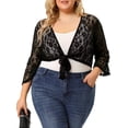 thumbnail image 5 of MODA NOVA Juniors Plus Size Bolero Tie Front Hollow Out Lace Crop Shrug Black 1X, 5 of 6