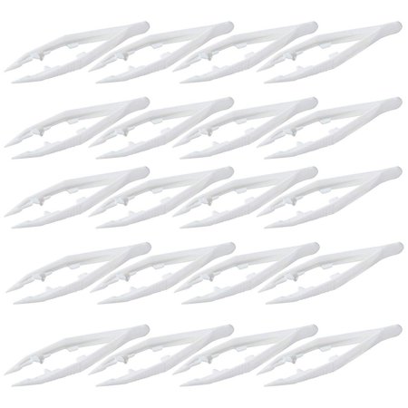 Plastic Bead Tweezers - 20-Pack Craft Tweezers, 4.3-Inch White Plastic Forceps for Fuse