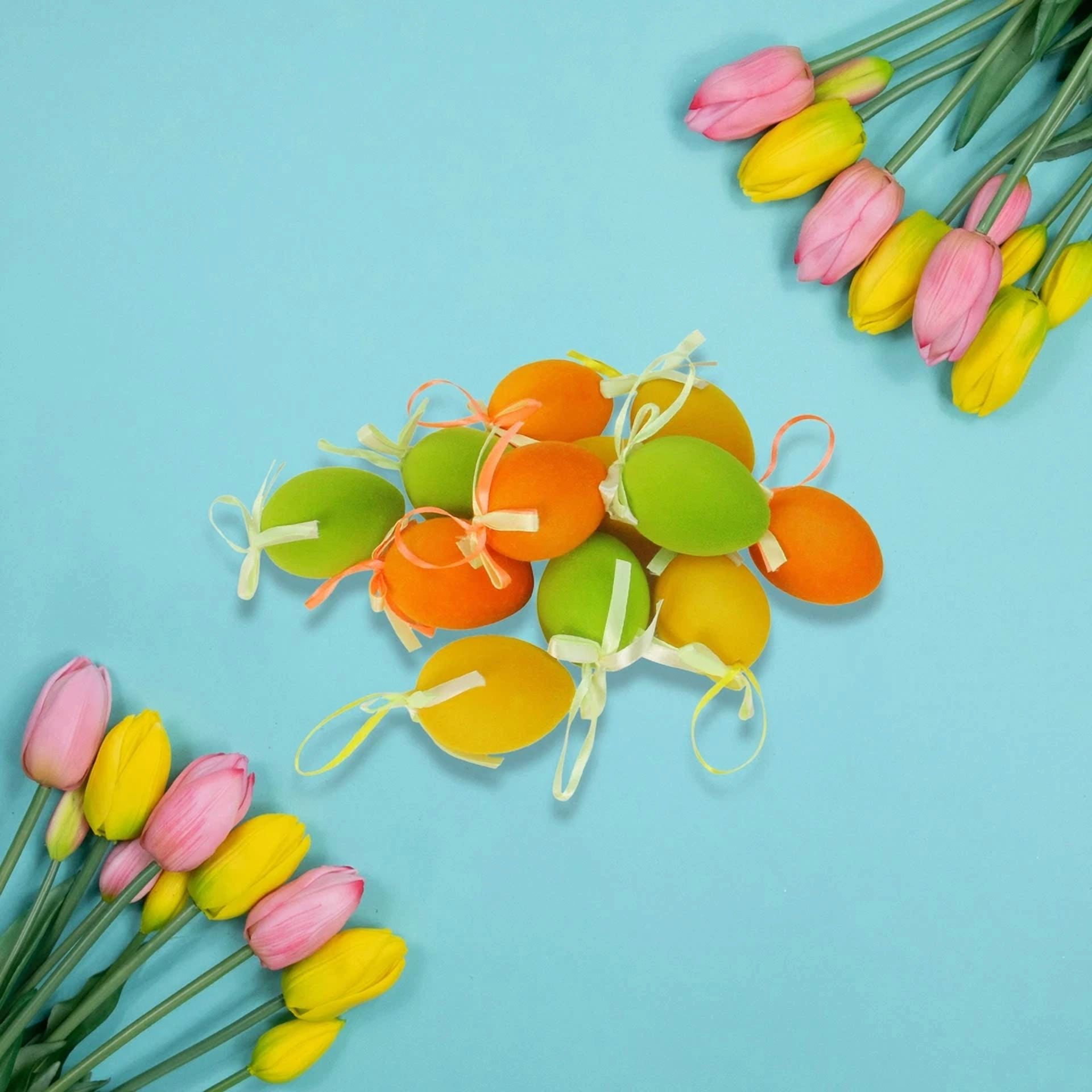 KNACK - Northlight Set Of 12 Orange, Green And Yellow Spring Easter Egg Ornaments 2.5"