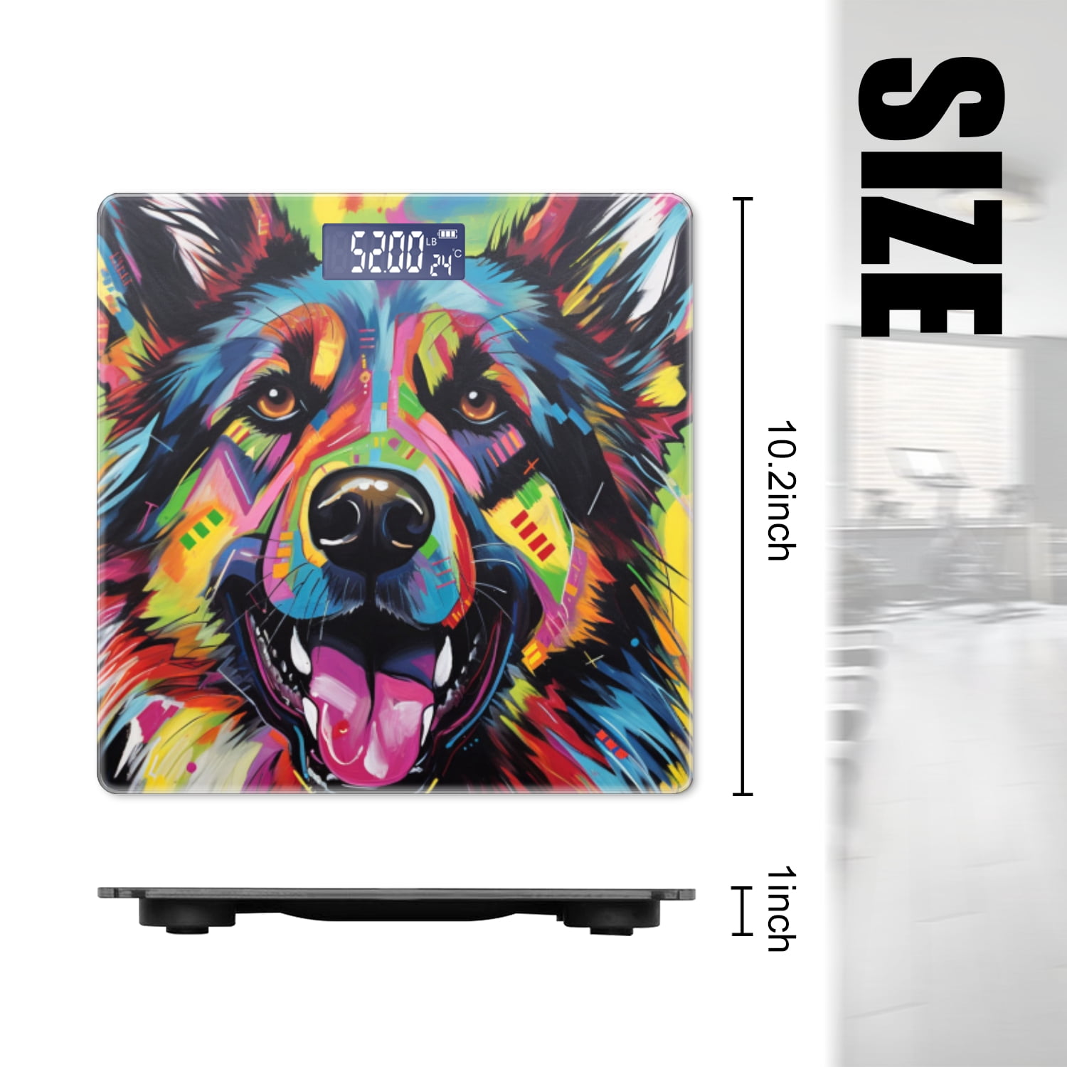 Digital Bathroom Scale with Large LCD Display,High Capacity Scale 400 lbs High Precision body fat scale-Colorful Painting Of An Abstract German Shepherd With Large Ears