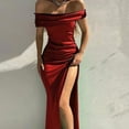 thumbnail image 3 of sunsanly Banquet Dress Bandeau Off Shoulder Sleeveless High Side Slit Solid Color Dress-up Pleated Ankle Length Prom Dress Women Clothes, 3 of 8