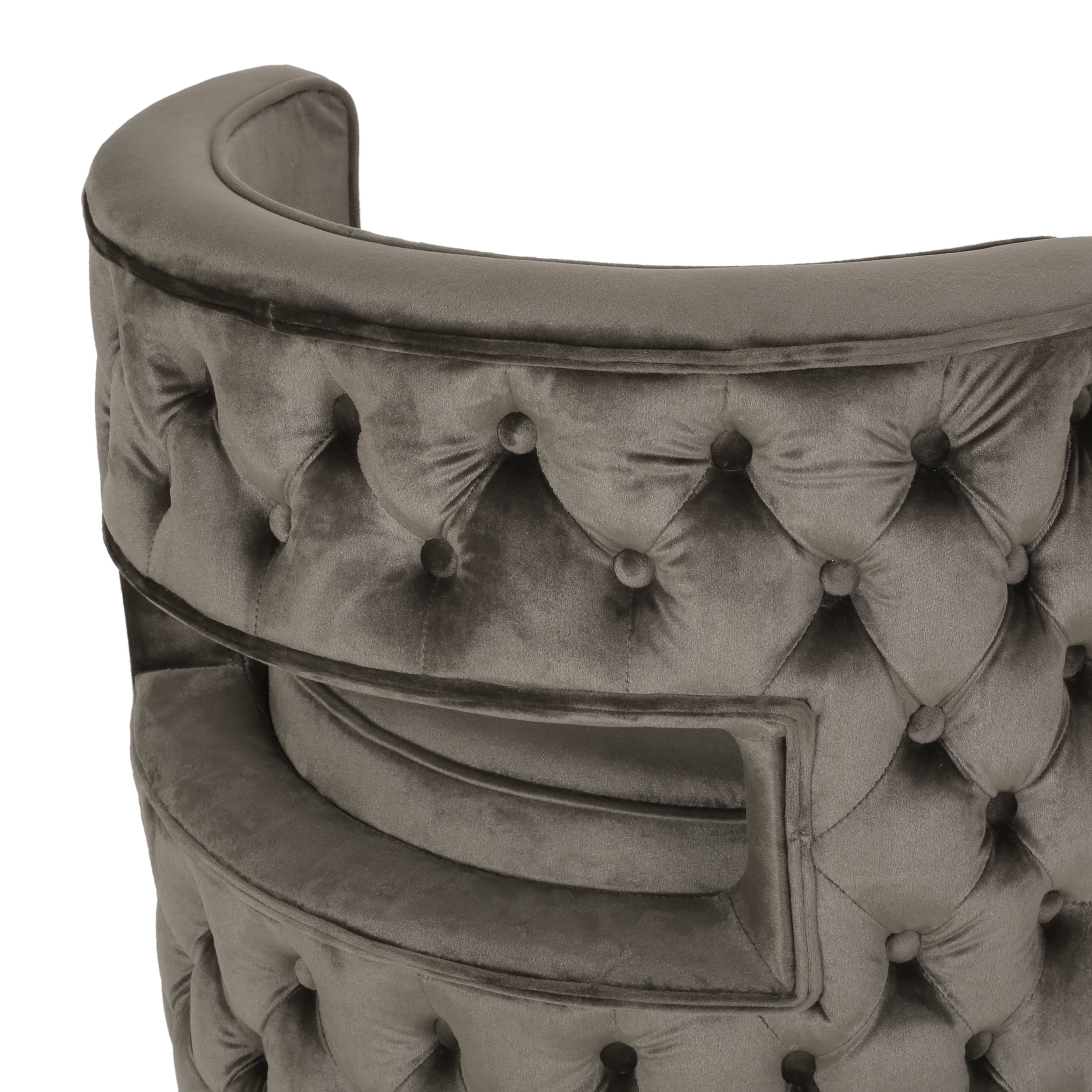 Noble House Tiro Velvet Round Open Back Swivel Club Chair, Gray and Copper