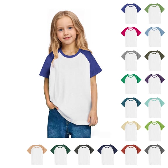 SROBPTY Kids Boys and Girls 3-14 Years Short Sleeve Round Neck Solid Raglan Sleeve Casual Tshirt Top