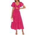 thumbnail image 1 of Vestido ZESICA 2025, estilo bohemio, bordado, rosa de vacaciones, talla L, 1 of 8