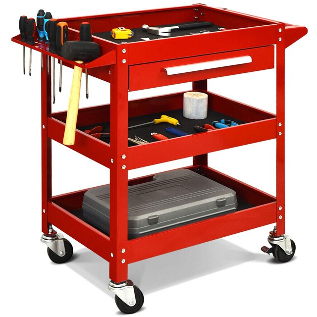 Three Tray Rolling Tool Cart Mechanic Cabinet Storage ToolBox Organizer w/Drawer,Jikkolumlukka