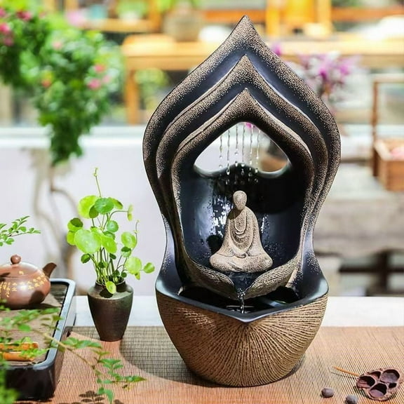 Mini Water Fountain Zen Style Desktop Flowing Decor Indoor Outdoor Tabletop Ornament for Meditation Tea Room Garden Display