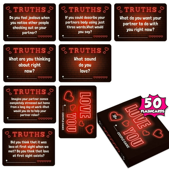 Card Games for Adults, Adult Card Games, 50 Neon Lamp Love You Couple Warm Up Interactive Cards Truth or Dare Adventure Game Props, Games for Couples, Couples Card Games, Couples Card Games