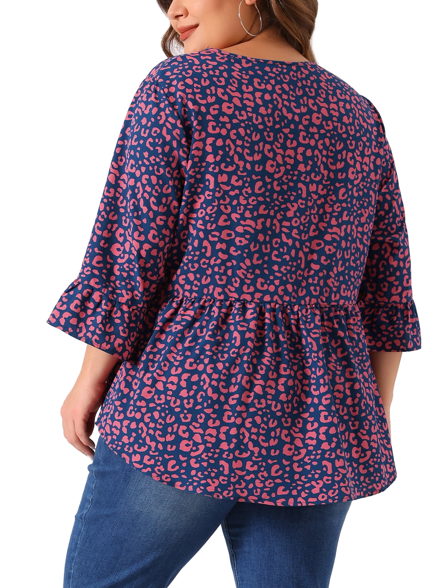 DARING DIVA Women's Plus V Neck Ruffle Sleeve Polka Dots Babydoll Top 4X Dark Blue