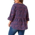 thumbnail image 4 of DARING DIVA Women's Plus V Neck Ruffle Sleeve Polka Dots Babydoll Top 2X Dark Blue, 4 of 6