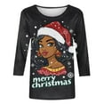 thumbnail image 3 of Women's Christmas Sweatshirts Crew Neck Pullover Sweater Blouses 3/4 Sleeve Tops Xmas Graphic Santa Claus Print Blouse Top Causal Dressy Xmas Holiday Top, 3 of 4