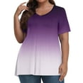 thumbnail image 2 of TQWQT Plus Size Tshirts for Women Plus Size Blouses 5x V Neck Short Sleeve Tees Gradient Print Dressy Casual Tunics Loose Fit Summer Outfits Purple 4XL, 2 of 6