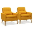 thumbnail image 1 of Gymax 2 Pcs Chaise d'Appoint Moderne du Milieu du Siècle en Tissu de Lin Fauteuil de Lecture avec Coussin Lombaire, 1 of 10