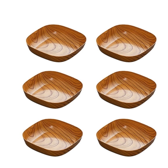 Plastic Dinner Plates Set of 6 Decorative Wooden Serving Platter for Food Fruit Tray Appetizer Dessert Salad Plates, Imitation Wood Grain Plastic Spit Plates