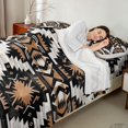 thumbnail image 4 of Manfei Hippie Aztec Geometric Queen Sheets, Southwestern Queen Sheet Sets, Brown, Black and White, Reversible 4 Pieces1 Flat Sheet + 1 Fitted Sheet + 2 Pillowcases, 4 of 6