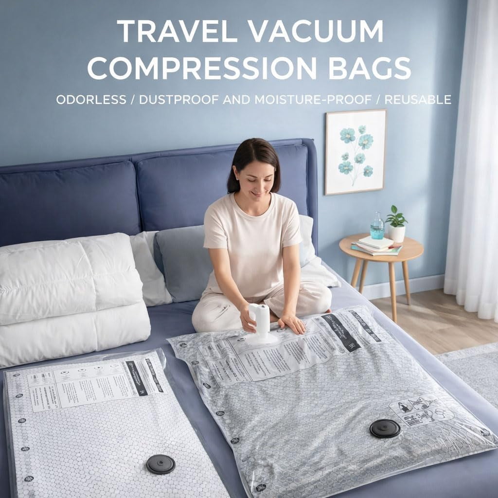Vacuum Storage Bag Set with Electric Pump, for Travel Luggage Clothing, Space Saving Compression Bags, Multiple Sizes