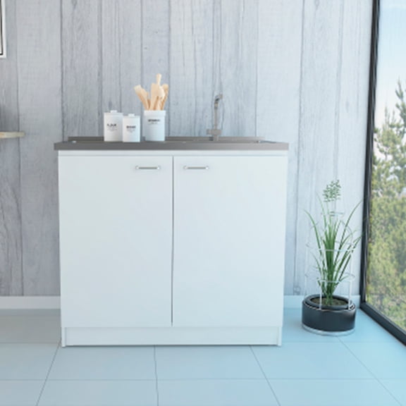 CoSoTower 2-Door Utility Sink And Cabinet White