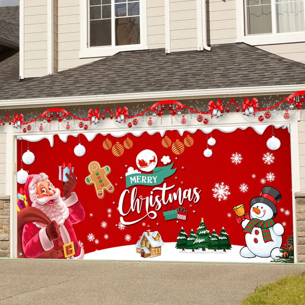 Housse De Porte De Garage Extérieure De Noël, Couronne De Joyeux Noël