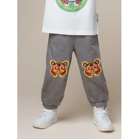 

GEDER-FAKids Grey Trousers Cartoon Animal Print Casual Fashion Sports Pants Tribal Polyester Slight Stretch Spring/Fall