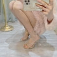 thumbnail image 1 of Summer New Square Head Rhinestone Sandals Stiletto Heel Open Toe High Heels Crystal Sexy One Word with  Shoes Women, 1 of 7