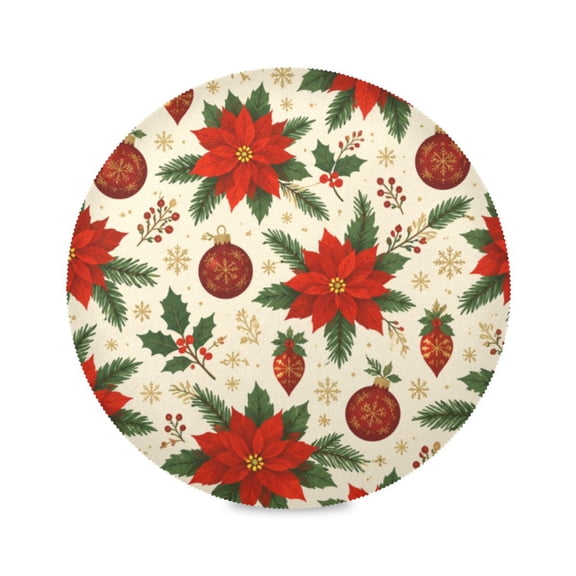 15" Xmas Red Printed Round Placemats Set of 1 Heat Resistant Table Mat for Kitchen for Party Deco