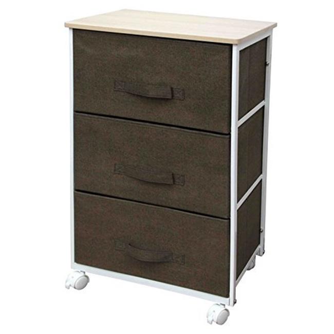 HDS Trading SS49121 Wood & Canvas Drawer Rolling Cart, Brown 3 Draw