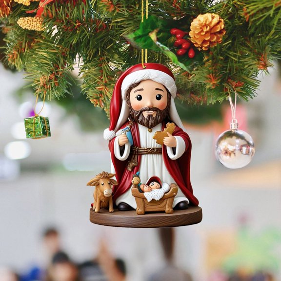 2025 Christmas Nativity Scene Ornaments Religious Acrylic 2D Hanging Pendant The Birth of Jesus Christian Christmas Tree Decorations Xmas Holiday Memorial Keepsake Gift