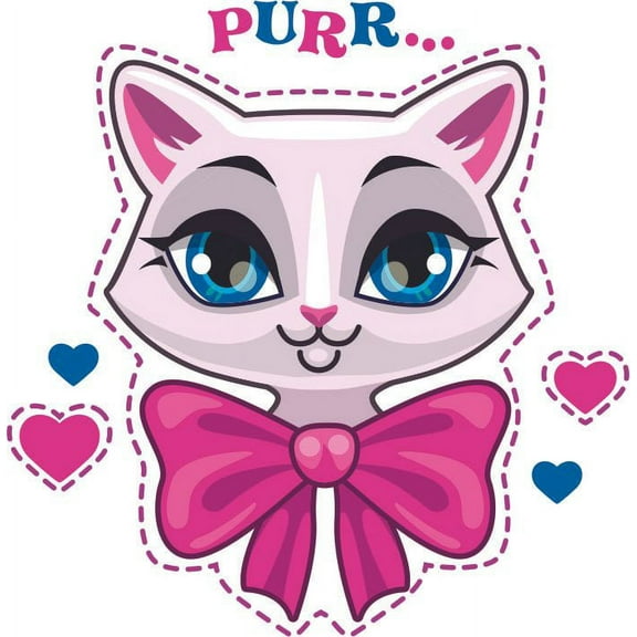Purr Cat Cute Pet Animal Kitty Kitten Cartoon Wall Sticker Art Design Decal for Girls Boys Kids Room Bedroom Nursery Kindergarten House Fun Home Decor Stickers Wall Art Vinyl Decoration (20x20 inch)