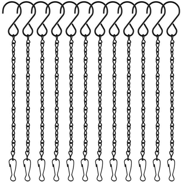 Paquete de 12 cadenas colgantes negras, cadenas para cestas colgantes, colgadores de plantas de jardín, cadenas de metal con ganchos para comederos de pájaros, campanillas de viento, linternas,