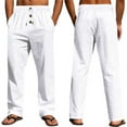 thumbnail image 2 of IYYVV Mens Cotton Linen Pants Button Fly Elastic Waist Drawstring Lightweight Breathable Straight Leg Lounge Pants with Pockets White S, 2 of 6