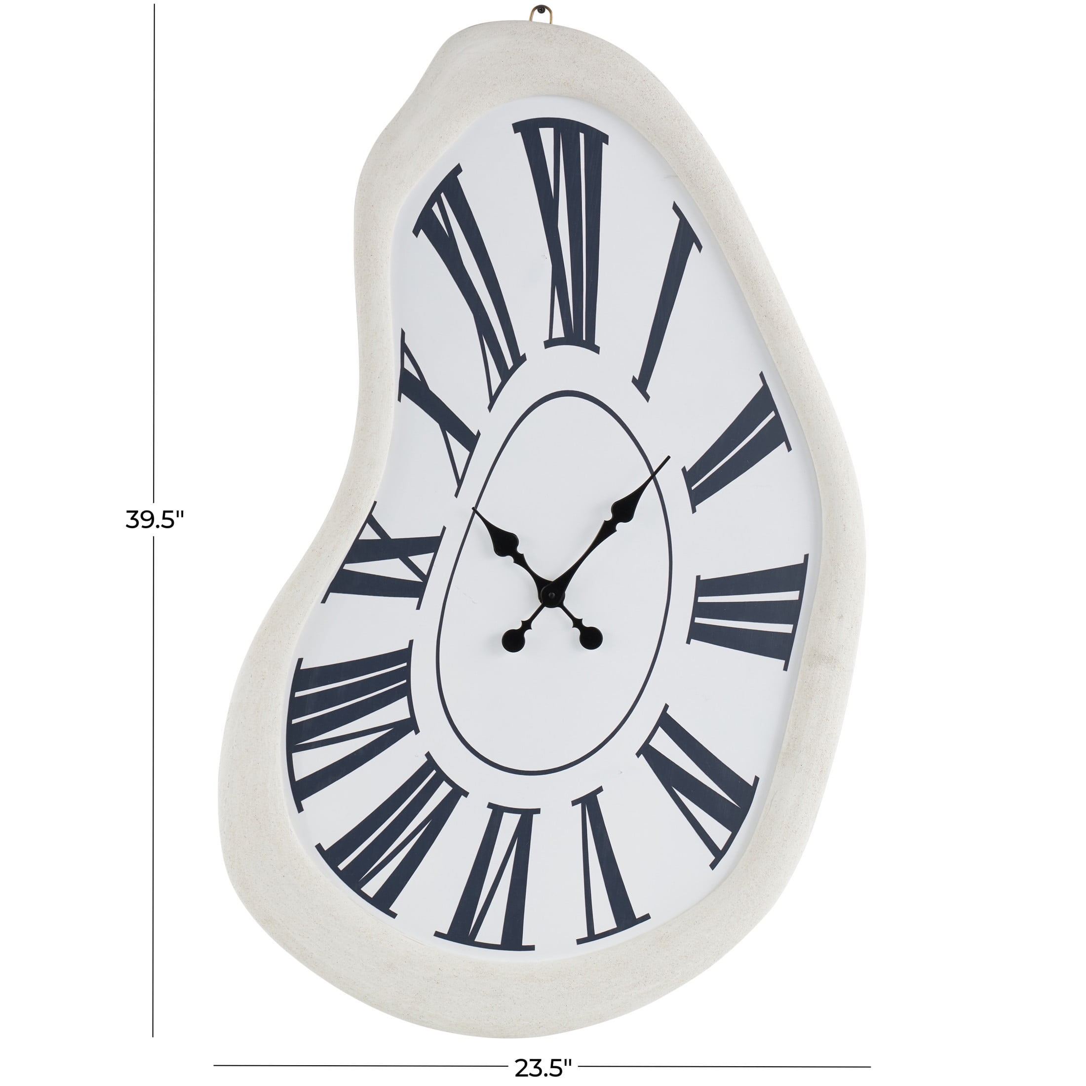 DecMode 24" x 40" White Wooden Abstract Wavy Wall Clock with Roman Numerals