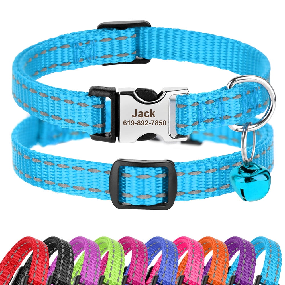 Pet Artist Personalized Cat Collar with Custom Name Plate, Reflective Nylon Safety Breakaway Collar with Metal Buckle for Indoor Outdoor Cats Kitten Small Dogs