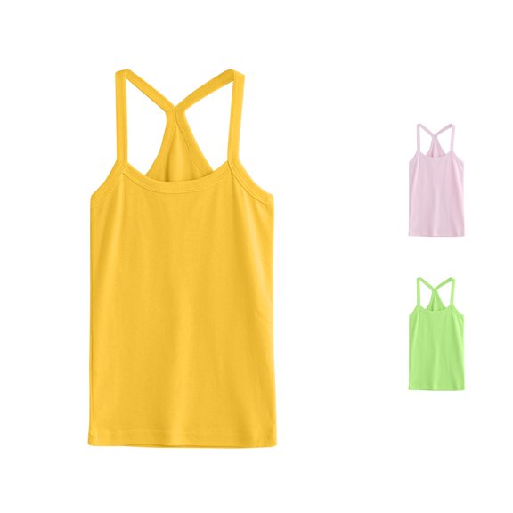 WAYUTE Girls Shirts Toddler Kids Racerback Crop Tank Tops Solid Color Sleeveless Ballet Gymnastics Sports Dance Top Casual Outdoor,Yellow