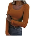 thumbnail image 1 of SNKSDGM Chemise en Coton à Manches Longues pour Femmes Chemise Boutonnée à Manches Longues Ajustée Col Carré Ajustée Basique Décontractée Côtelée Thermique TG, 1 of 5