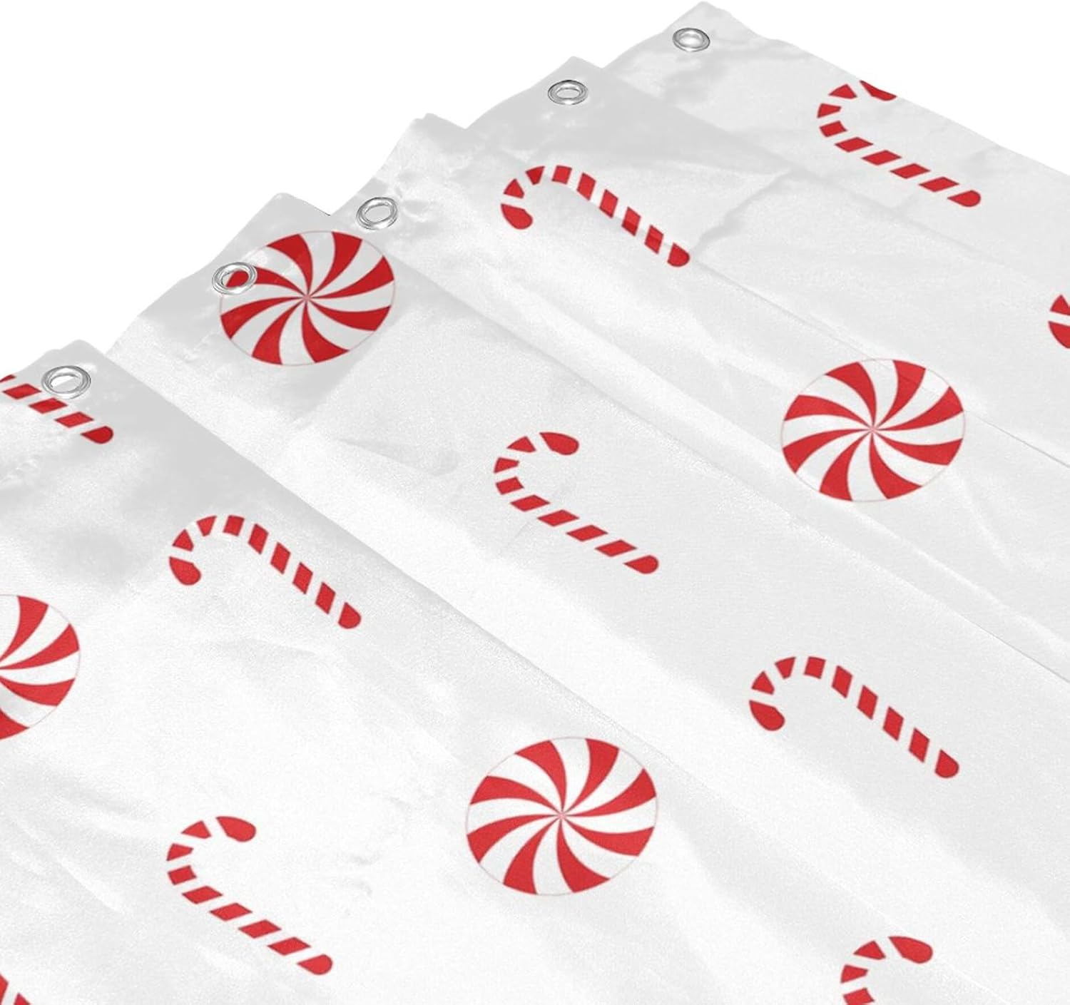 Christmas Shower Curtain Candy Cane Christmas Holiday Bathroom Shower Curtains for Bathtub Decoration with Hooks 72x72 Inch