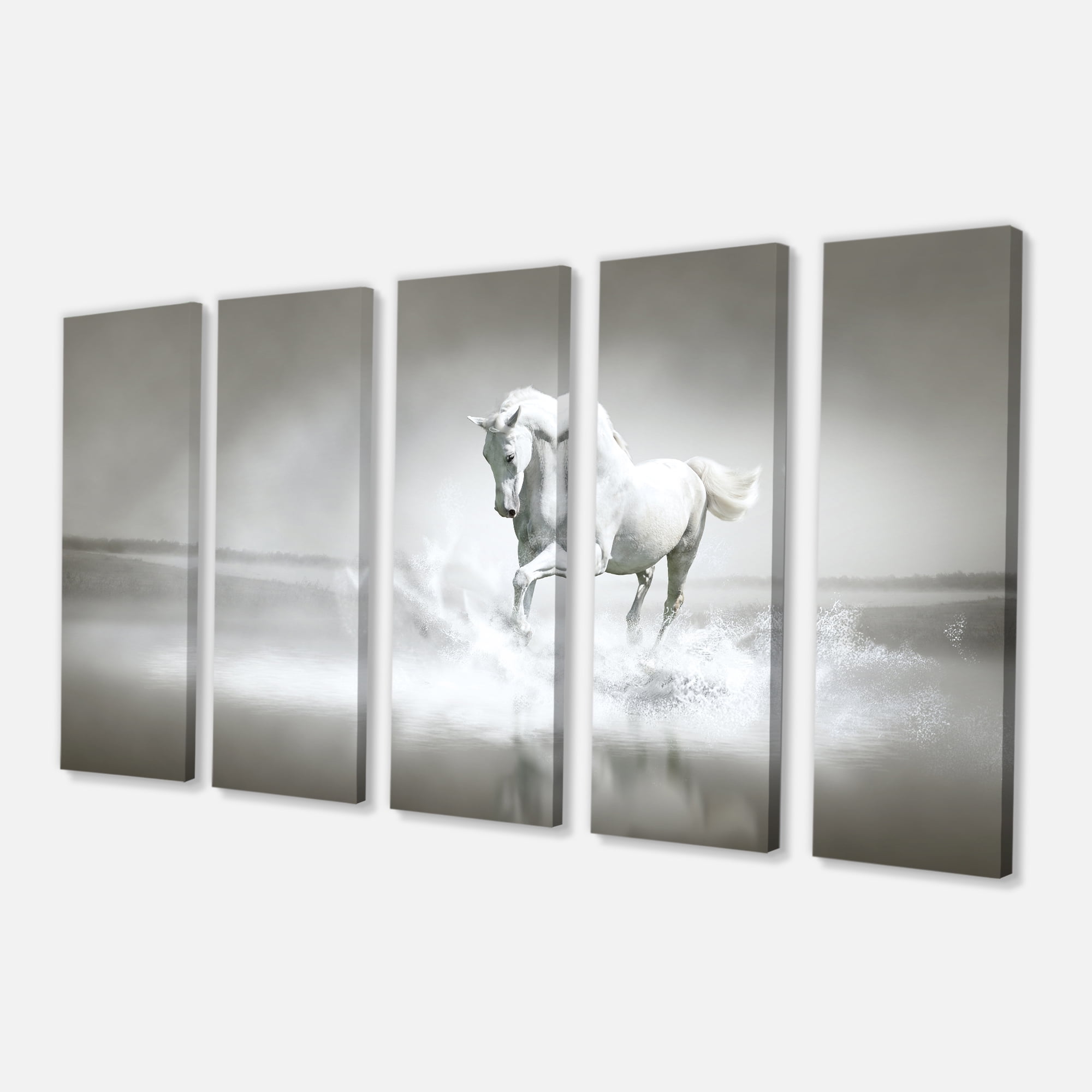 Designart 'White Horse Running in Water ' Animal Canvas Art Print