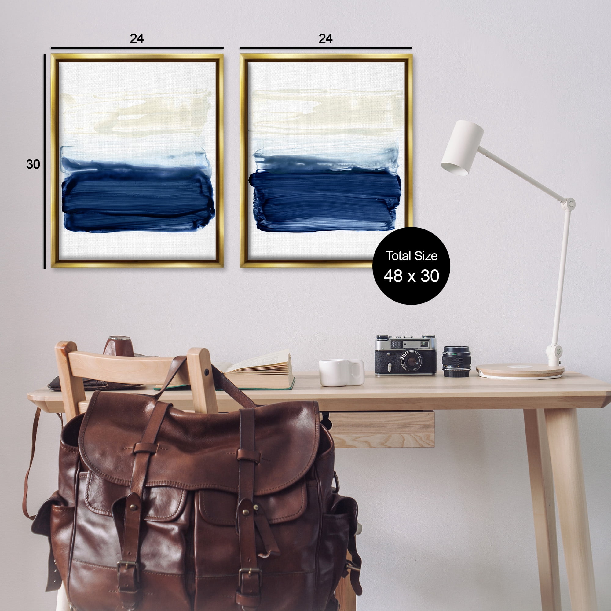 Stupell Industries Coastal Brushstrokes Abstract Beach Abstract Painting Gold Floater Framed Canvas Art Print Wall Art, 25 x 31, Set of 2