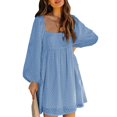 thumbnail image 1 of Vestido de manga larga suave para la piel, doble capa, manga raglán, vestido de túnica de verano para mujer de verano, 1 of 6