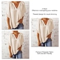 thumbnail image 3 of Blusa de manga corta con cuello en V, ajuste holgado, Color puro, suave, transpirable, Top informal para mujer para viajes diarios de trabajo, 3 of 6