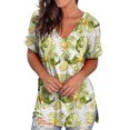 thumbnail image 3 of gakvbuo Summer Plus Size Summer Tops for Women Tops Dressy Casual Trendy V Neck T Shirts Rolled Short Sleeve Tie Dye Gradient Printed Side Split Blouse Tee, 3 of 9