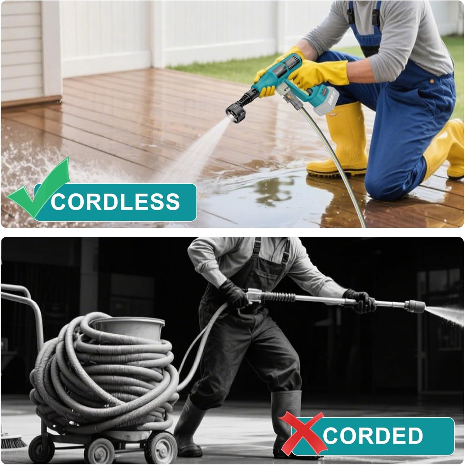 Cordless Pressure Washer for Makita 18V Battery, 6-in-1 Nozzle, 4-Speed Powered Pressure Washer, 700PIS Portable Handheld  Power Washer with 4.0Ah Battery & Charger for Car Floor Fence