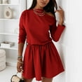 thumbnail image 2 of BangWanChi Red Dresses for Women Fashionable Women's Long Sleeved Round Neck Casual Versatile Dress, 2 of 6