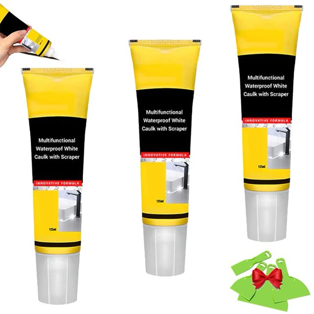 Multifunctional Waterproof White Caulk with Scraper,White Caulking Silicone Waterproof,Silicone Caulk,Strong Coverage Fast Curing Easy to Apply for Bathroom,Kitchen,Floor(3pcs)