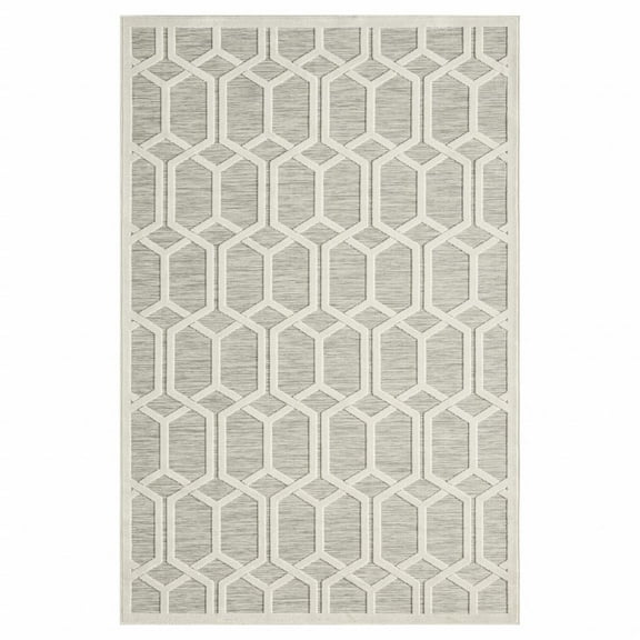 8' X 10' Gray And Ivory Geometric Stain Resistant Indoor Outdoor Area Rug