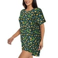 thumbnail image 2 of Uemuo Crocodile And Oranges Pattern Women's Short-Sleeved Pajama, Button-Front Loungewear, 2-Piece Summer Sleepwear, Elastic Drawstring Shorts-3X-Large, 2 of 7