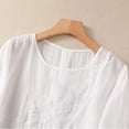thumbnail image 5 of Qulqfy 3/4 Length Sleeve Ladies Tops and Blouses Solid Casual Scoop Neck Loose Fit Cotton Linen Fall Cute Flowy Pleat Womens Tops Summer White M, 5 of 7