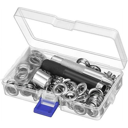 12mm Metal Eyelet Kit - 100 Set Eyelets for Tarps Canvas Tents Sewing Silver Finish