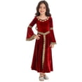 thumbnail image 1 of Hansber Robe Longue Renaissance en Velours à Manches Cloche pour Filles, Rouge 8, 1 of 4