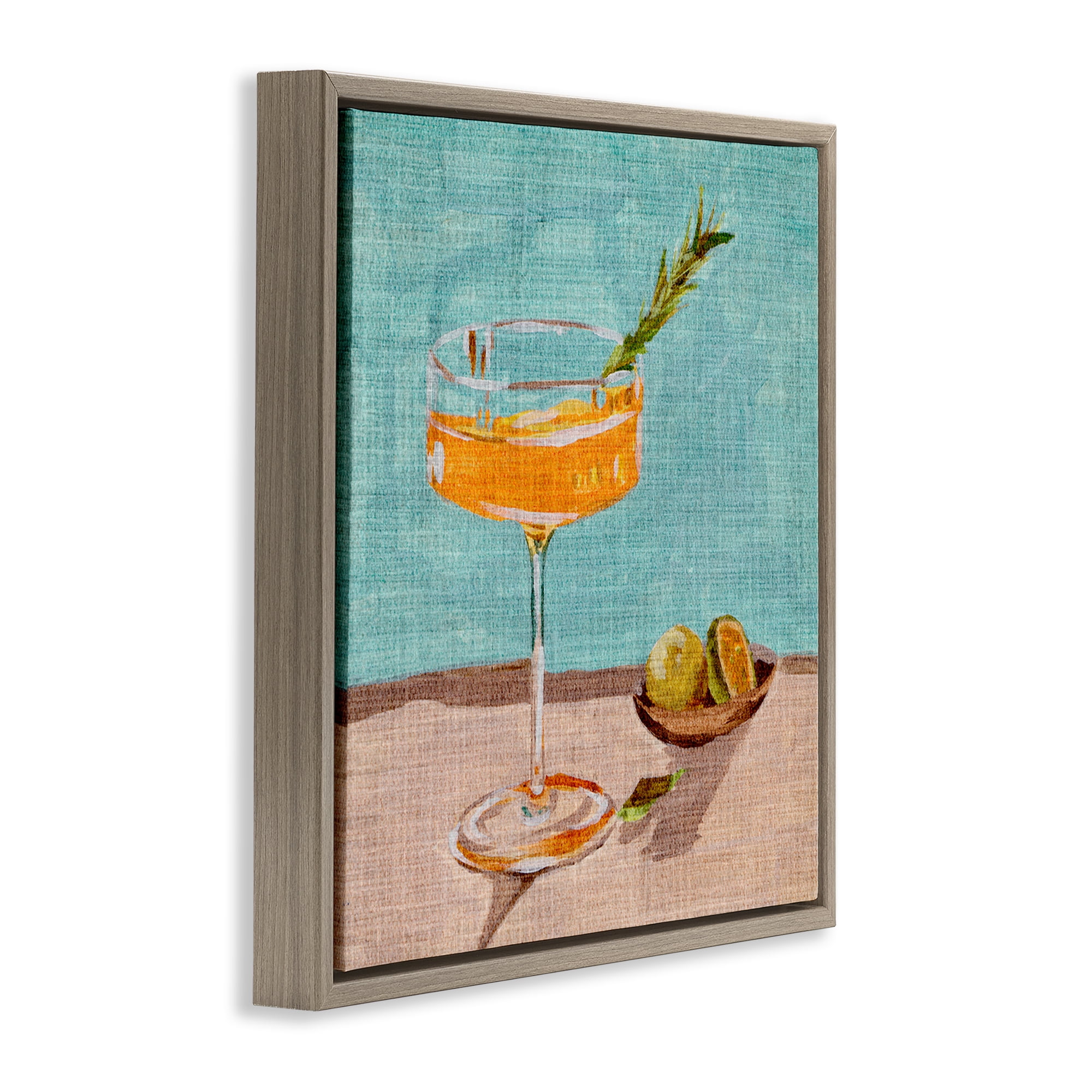 Stupell Industries Bright Cocktail Glass Food & Beverage Painting Brown Floater Framed Canvas Art Print Wall Art, 18 x 18