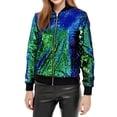 thumbnail image 1 of Veste de Baseball à Manches Longues avec Perles de Carnaval pour Femmes, Paillettes, Fermeture Éclair, Veste Décontractée, Manteau Vert, 1 of 6