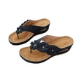 thumbnail image 4 of CIENVNSTG Wedge Sandals For Women Pu Upper Rhinestone Floral Wedge Thong Sandals Vintage Wide Width Flip Flops Casual Boho Slipper Blue 38, 4 of 4